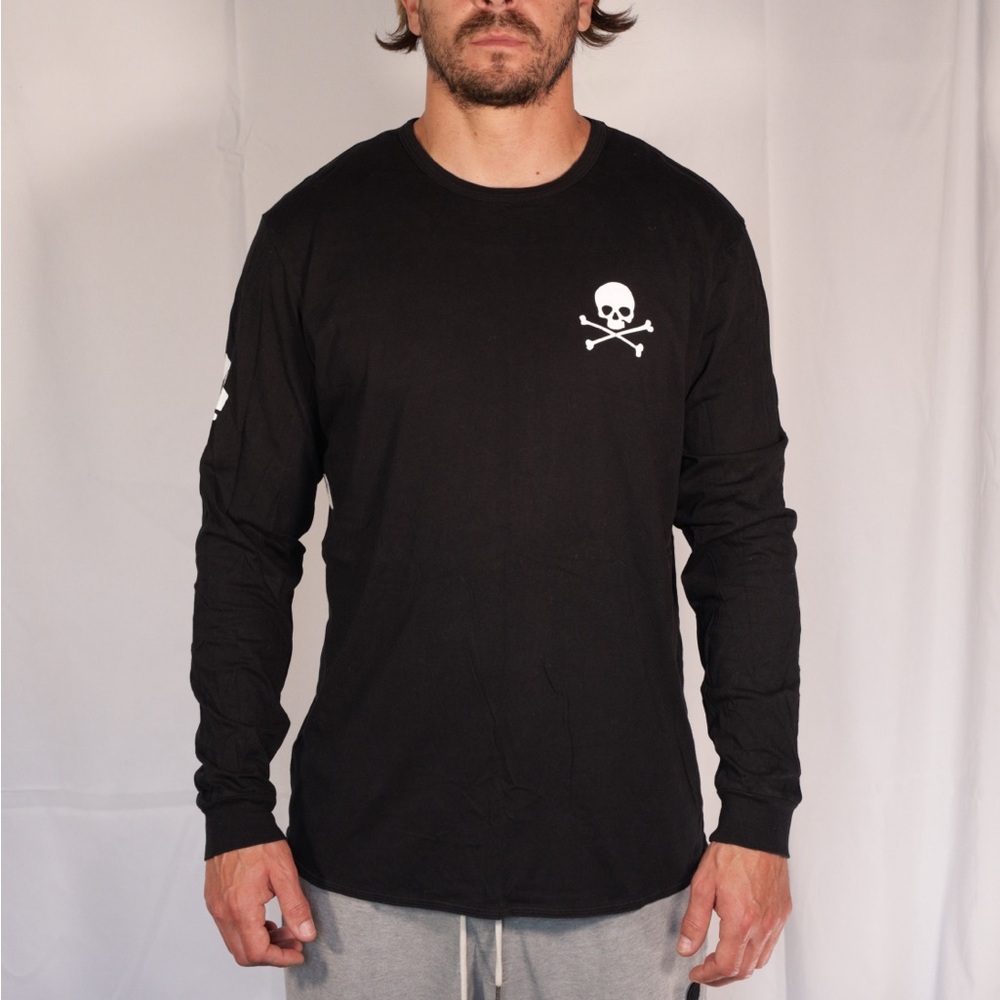 Black Long Sleeve Tee with Skull Emblem